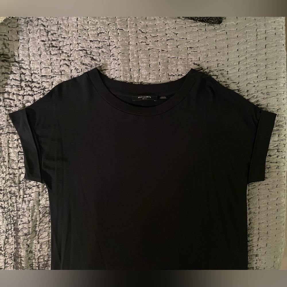 Allsaints Oversized Black T Shirt with Folded Sleeves
